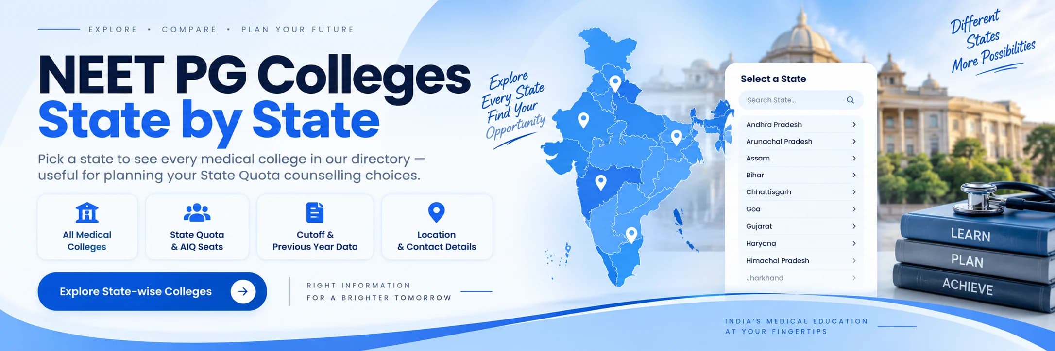 State-wise NEET PG medical colleges — browse colleges by state